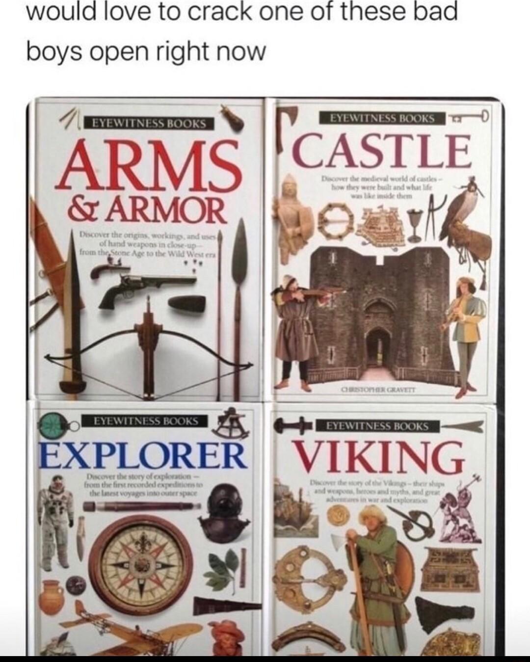 would love to crack one of these bad boys open right now ARMS ARMOR FCASTLE