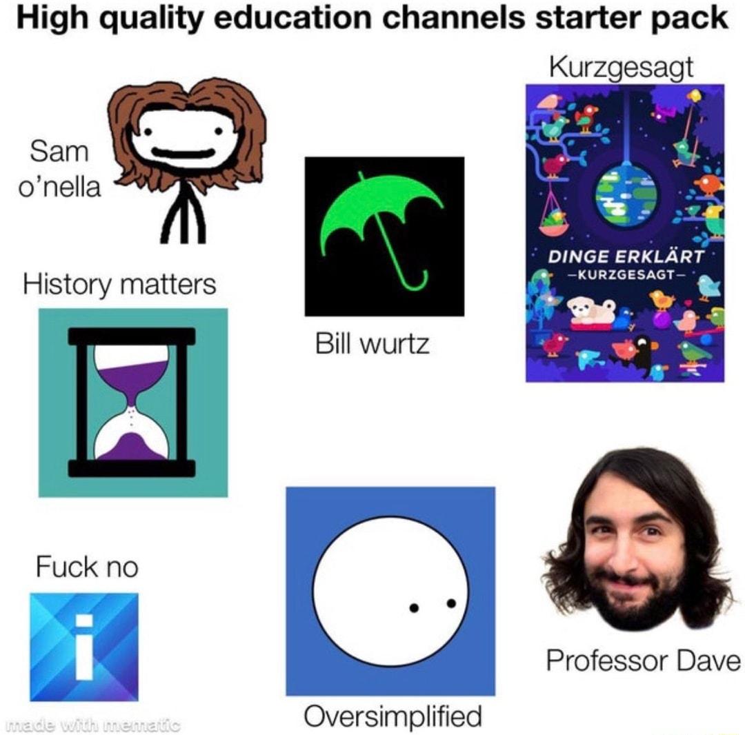 High quality education channels starter pack History matters Fuck no Oversimplified _ Kurzgesagt 4 e DINGE ERKLAR uasar o e S Professor Dave