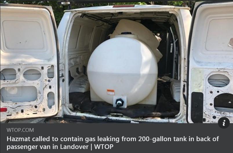 WTOPCOM Hazmat called to contain gas leaking from 200 gallon tank in back of ERS T AEL RN ET T T R A o