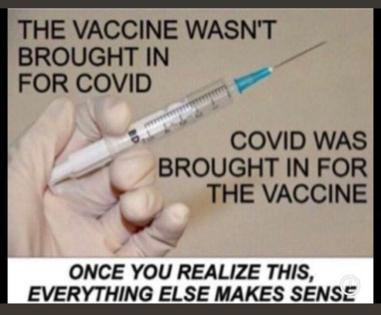 THE VACCINE WASN'T BROUGHT IN FOR COVID COVID WAS BROUGHT IN FOR THE VACCINE ONCE YOU REALIZE THIS, EVERYTHING ELSE MAKES SENSE