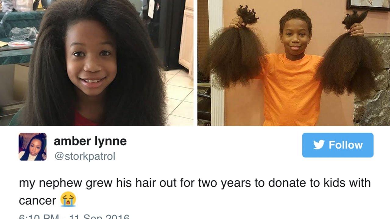 i 2 Betiig 3 my nephew grew his hair out for two years to donate to kids with cancer