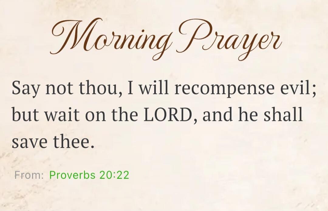 Morning Prayer Say not thou, I will recompense evil; but wait on the LORD, and he shall save thee. From: Proverbs 20:22