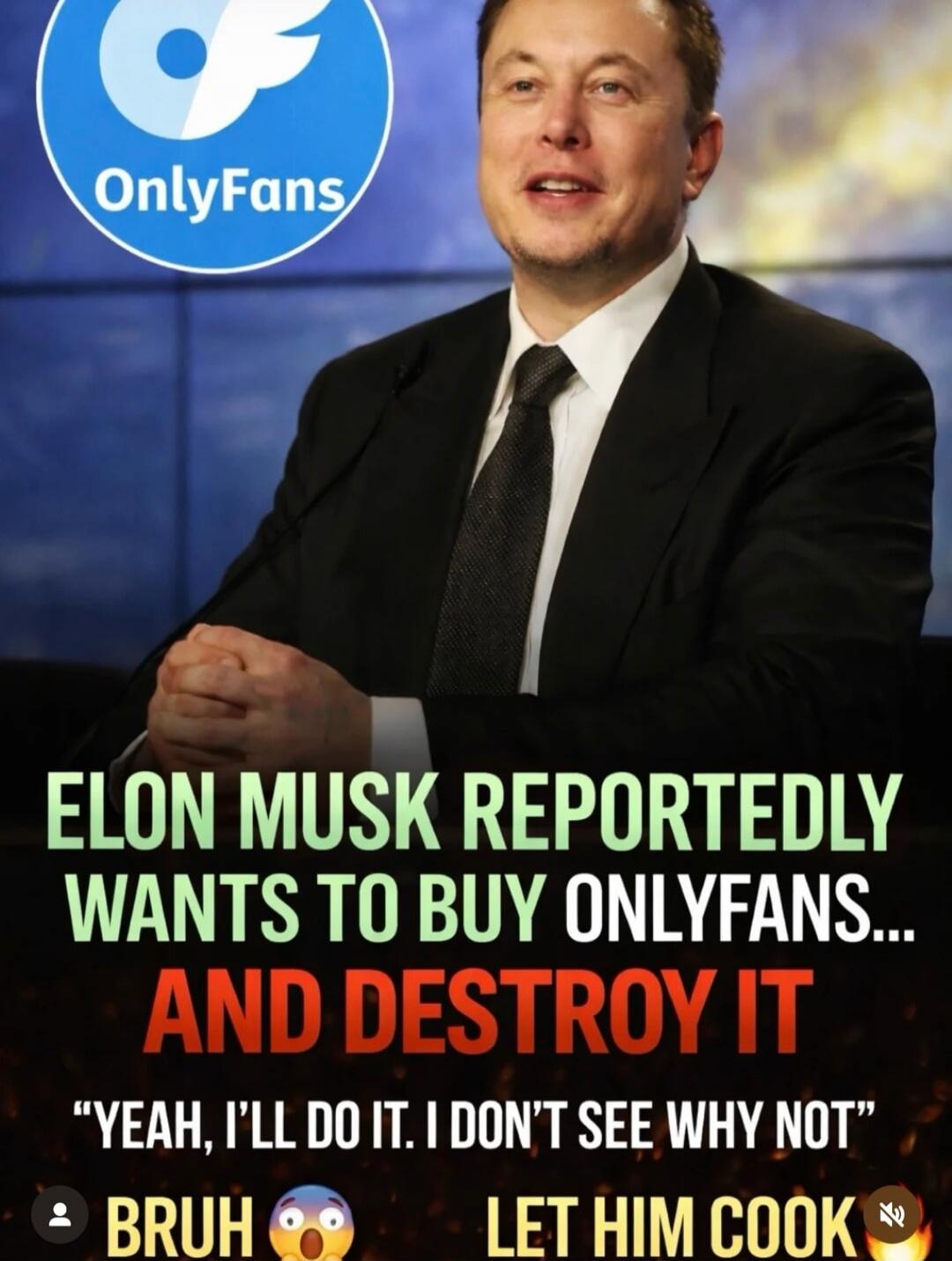 OnlyFans. Elon Musk reportedly wants to buy OnlyFans... and destroy it. 