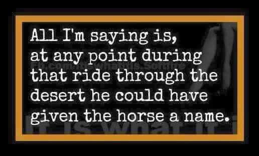 Al1 Tm saying is at any point during that ride through the desert he could have given the horse a name