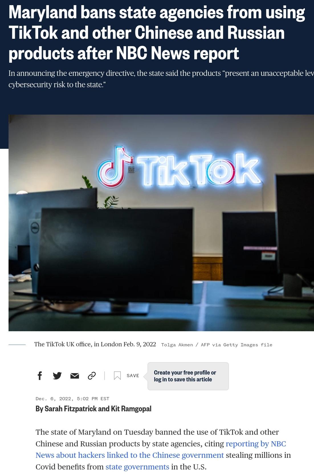 Maryland bans state agencies from using TikTok and other Chinese and Russian products after NBC News report cybersecurity risk 0 the state ot e o i By Sarah Fizpatrick and Kit amgopal caling millon