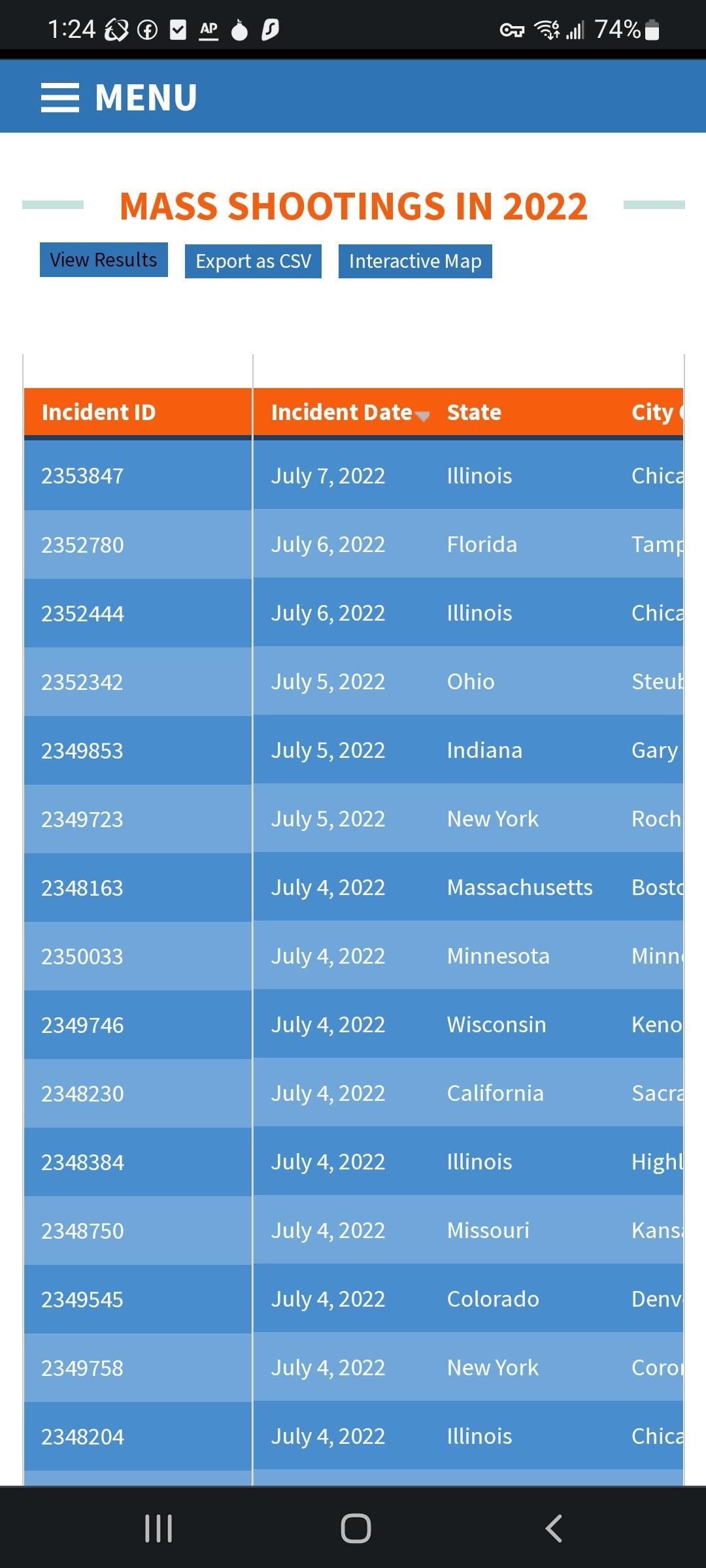 MENU T I 2353847 July 72022 Illinois 2352780 July62022 Florida 2352444 July 62022 llinois PELFEZY July52022 Ohio 2349853 July52022 Indiana 2349723 July52022 New York 2348163 July 42022 Massachusetts PELIIEE July42022 Minnesota 2349746 July42022 Wisconsin 2348230 July42022 california 2348384 July42022 T 2348750 July42022 Missouri 2349545 July 42022 Colorado 2349758 July 42022 New York 2348204 July4