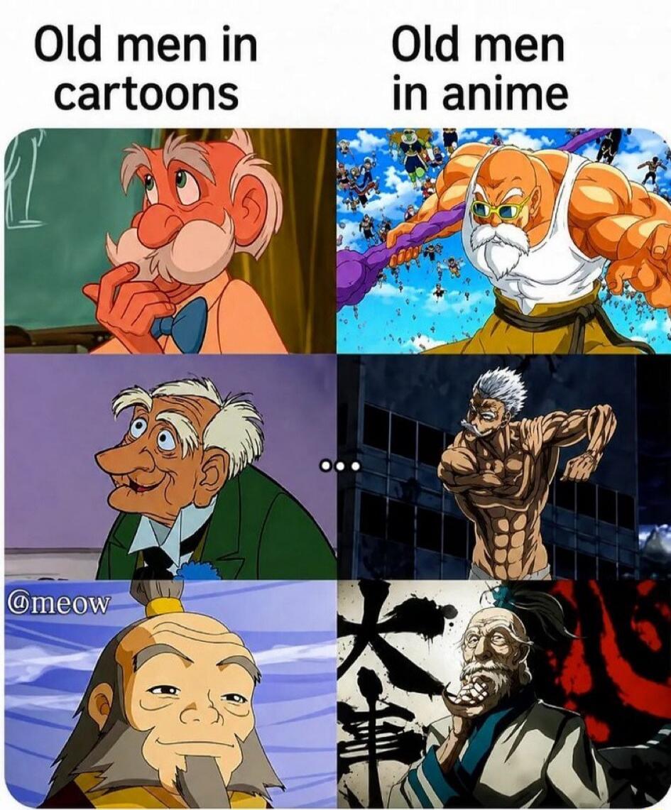 Old men in cartoons Old men in anime @meow