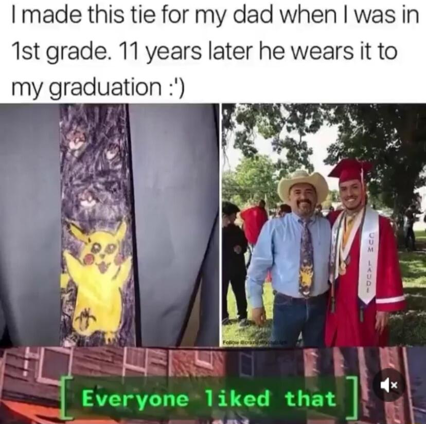 I made this tie for my dad when was in st grade 11 years later he wears it to my graduation
