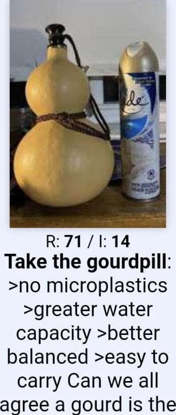 R71114 Take the gourdpill no microplastics greater water capacity better balanced easy to carry Can we all agree a gourd is the
