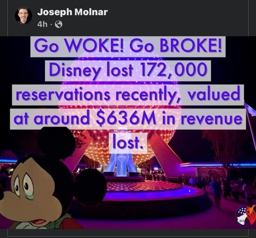 NLE N GG ETS 4h Q Go WOKE Go BROKE Disney lost 172000 reservations recenrly valued