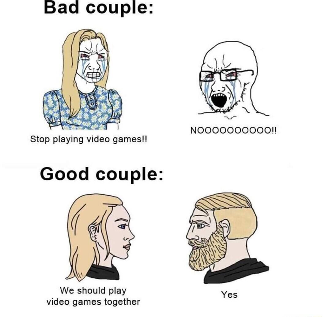 Bad couple NOOOOO0000OH Stop playing video games Good couple We should play Yoi video games together
