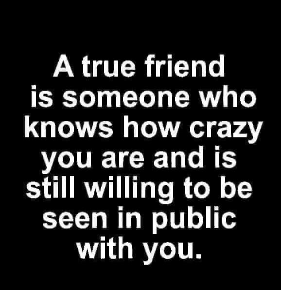 A true friend is someone who knows how crazy you are and is still willing to be seen in public with you.