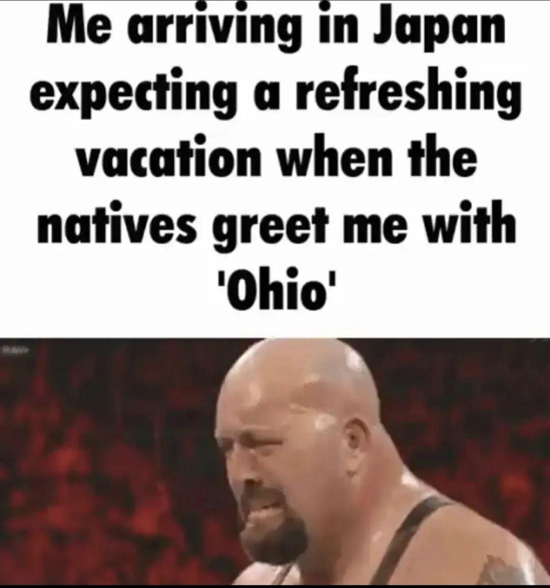 Me arriving in Japan expecting a refreshing vacation when the natives greet me with Ohio