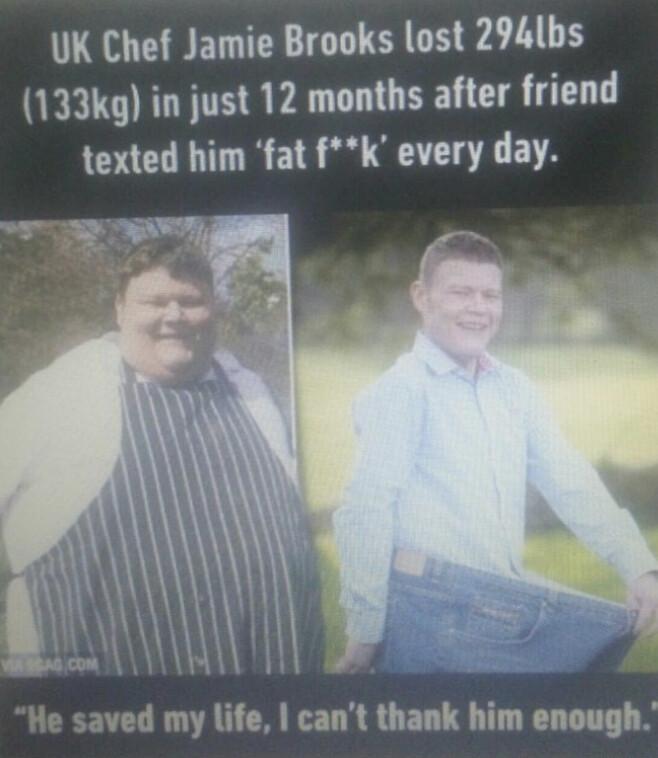 UK Chef Jamie Brooks lost 294lbs 133kg in just 12 months after friend texted him fat fk every day saved my life cant thank him enough