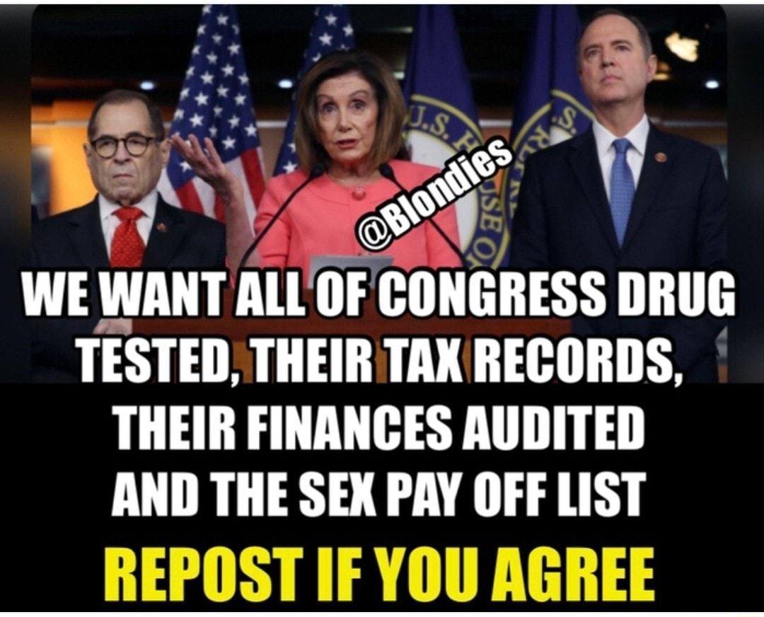 T WE WANT ALLOF GOHEHESS DRUG TESTED THEIR TAX RECORDS THEIR FINANCES RUDITED AND THE SEX PAY OFF LIST