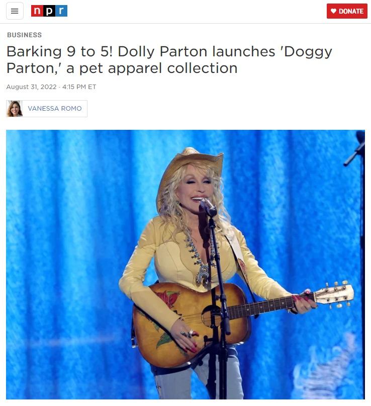 Barking 9 to 5 Dolly Parton launches Doggy Parton a pet apparel collection