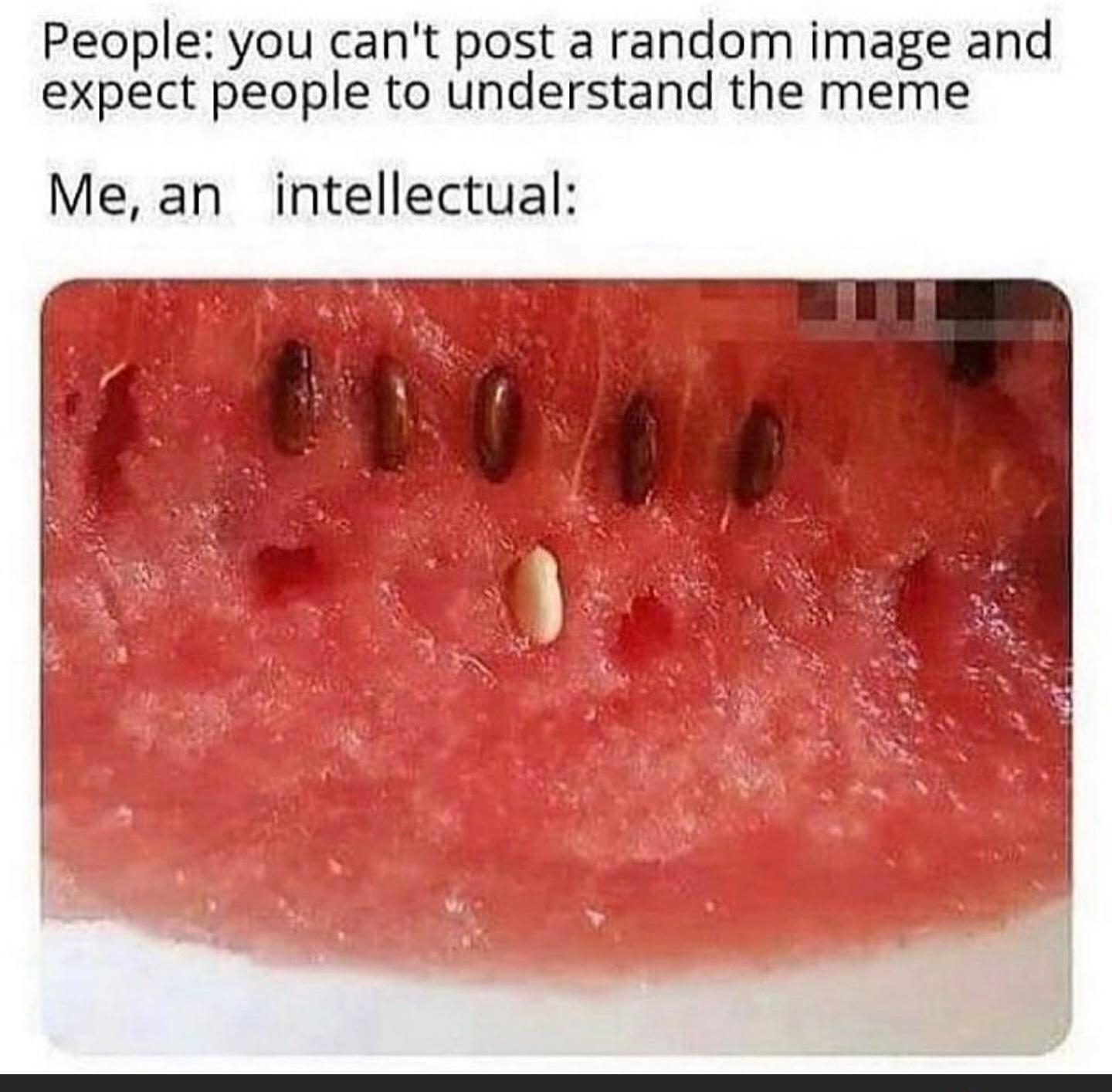People you cant post a random image and expect people to understand the meme Me an intellectual