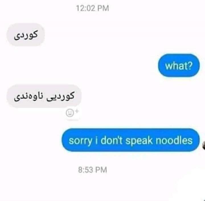 12:02 PM Kurdish Central Kurdish what? sorry i don't speak noodles 8:53 PM
