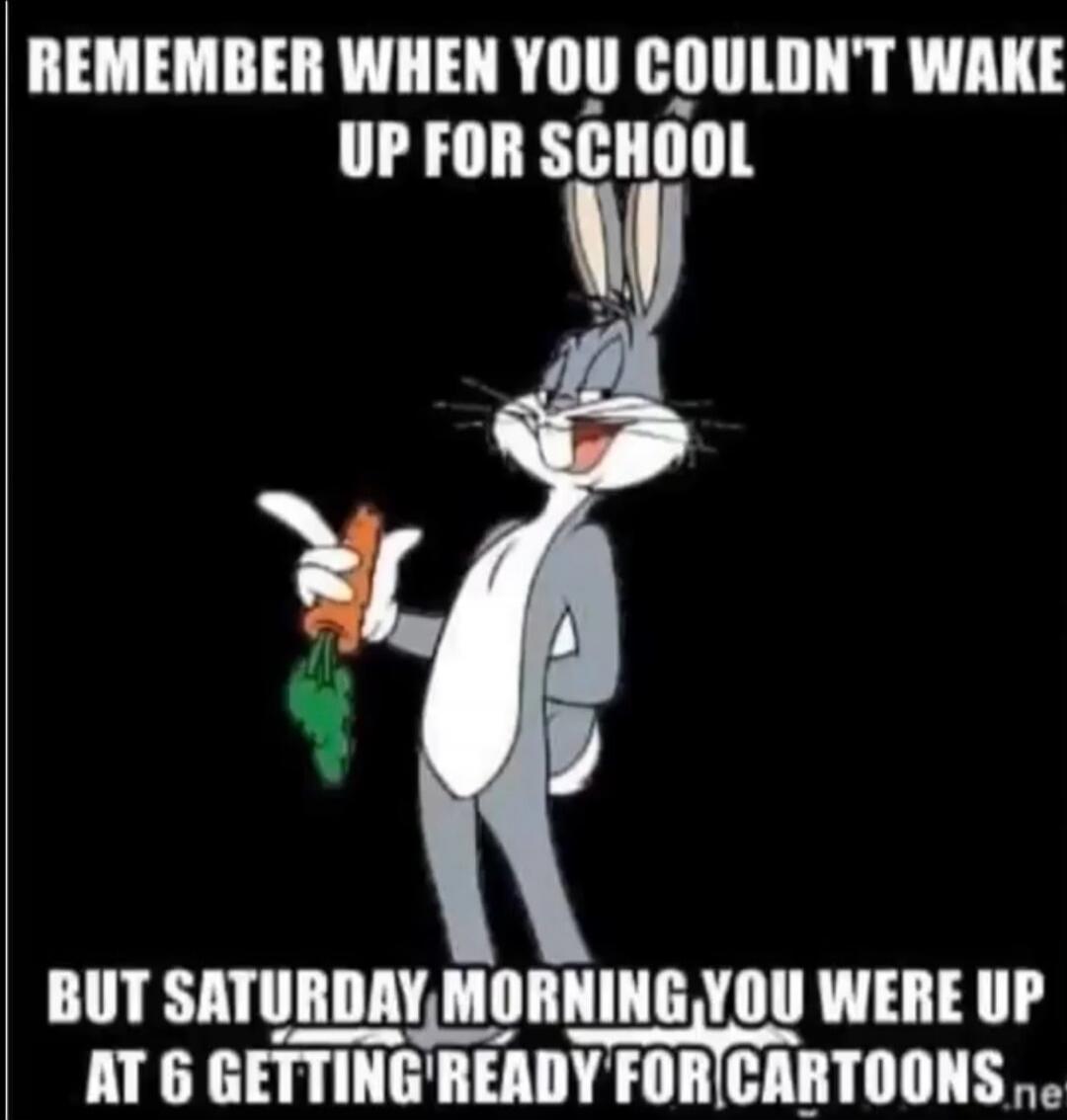REMEMBER WHEN YOU COULDN'T WAKE UP FOR SCHOOL BUT SATURDAY MORNING YOU WERE UP AT 6 GETTING READY FOR CARTOONS.