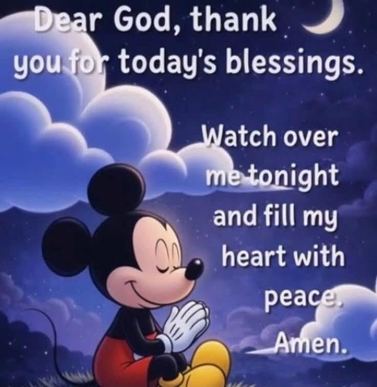 Dear God, thank you for today's blessings. Watch over me tonight and fill my heart with peace. Amen.