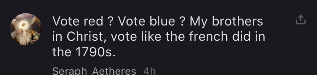 Vote red Vote blue My brothers in Christ vote like the french did in the 1790s Saraph Astheras dh