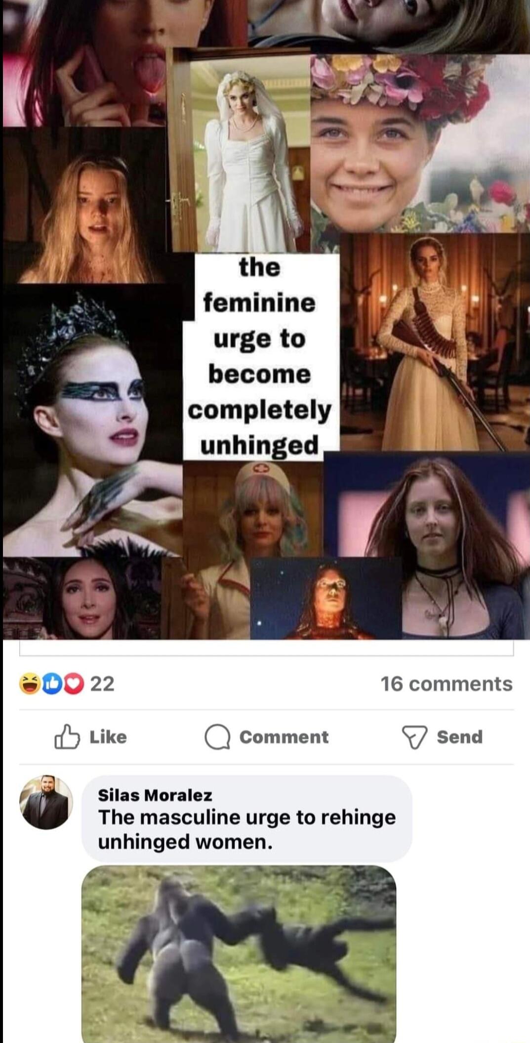 feminine urge to become completely unhinged 0022 16 comments 9 Like Q comment send silas Moralez The masculine urge to rehinge unhinged women