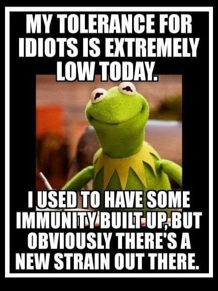 MY TOLERANCE FOR IDIOTS IS EXTREMELY LOW TODAY. I USED TO HAVE SOME IMMUNITY BUILT UP, BUT OBVIOUSLY THERE'S A NEW STRAIN OUT THERE.