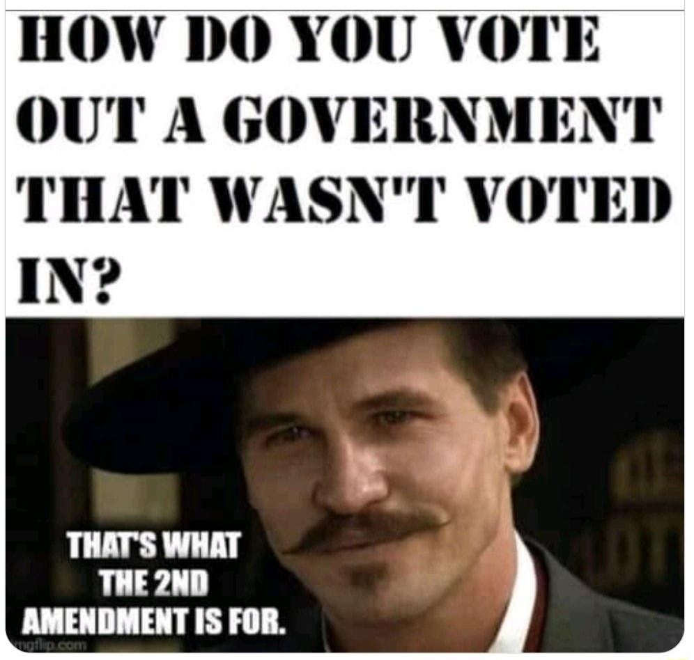 ztexanz azieanz 150 HOW DO YOU VOTE OUT A GOVERNMENT THAT WASNT VOTED IN THATS WHAT THE 2ND AMENDMENT IS FOR