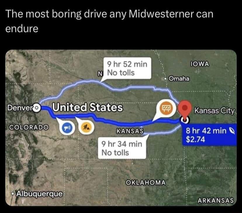 The most boring drive any Midwesterner can 8hr 42min OKUAHOMA