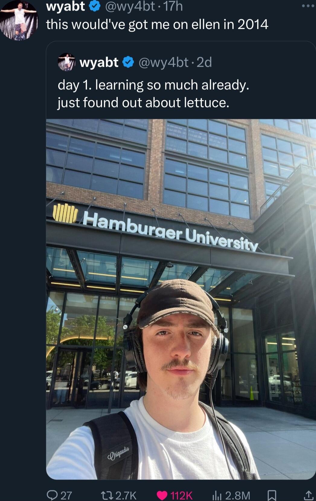 wyabt wy4bt 17h V this wouldve got me on ellen in 2014 wyabt wy4bt 2d EVA BTSN el R R YA just found out about lettuce Q27 127K 112k 28M R