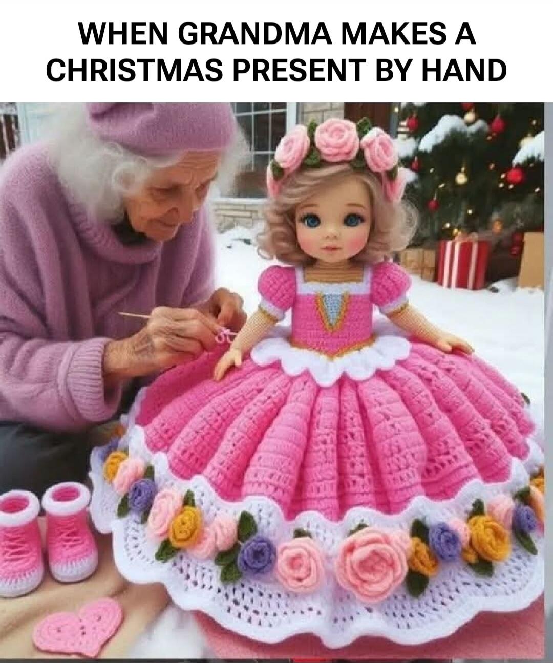 WHEN GRANDMA MAKES A CHRISTMAS PRESENT BY HAND