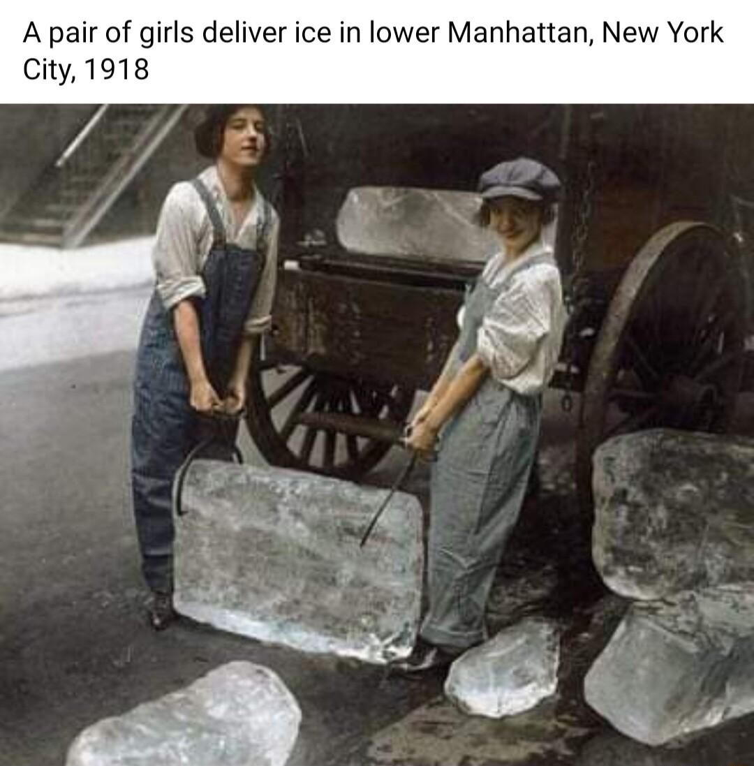 A pair of girls deliver ice in lower Manhattan New York City 1918