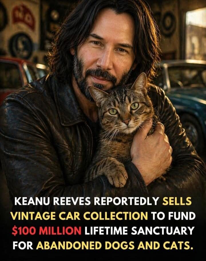 KEANU REEVES REPORTEDLY SELLS VINTAGE CAR COLLECTION TO FUND $100 MILLION LIFETIME SANCTUARY FOR ABANDONED DOGS AND CATS.