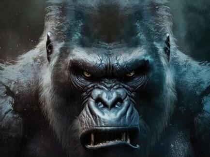 A close-up of a furious-looking gorilla.