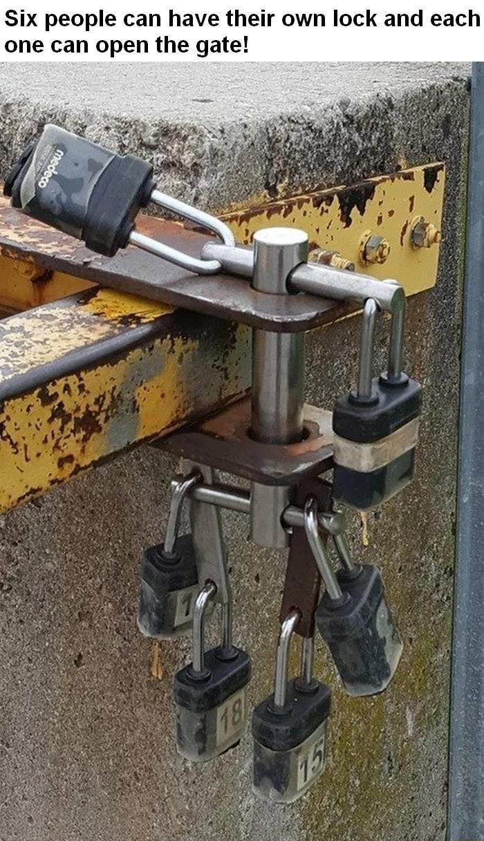 Six people can have their own lock and each one can open the gate