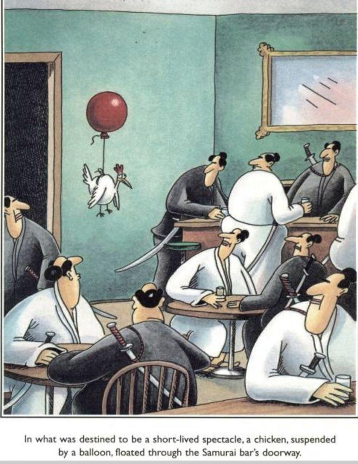 In what was destined to be a short lived spectacle a chicken suspended by a balloon floated through the Samurai bars doorway