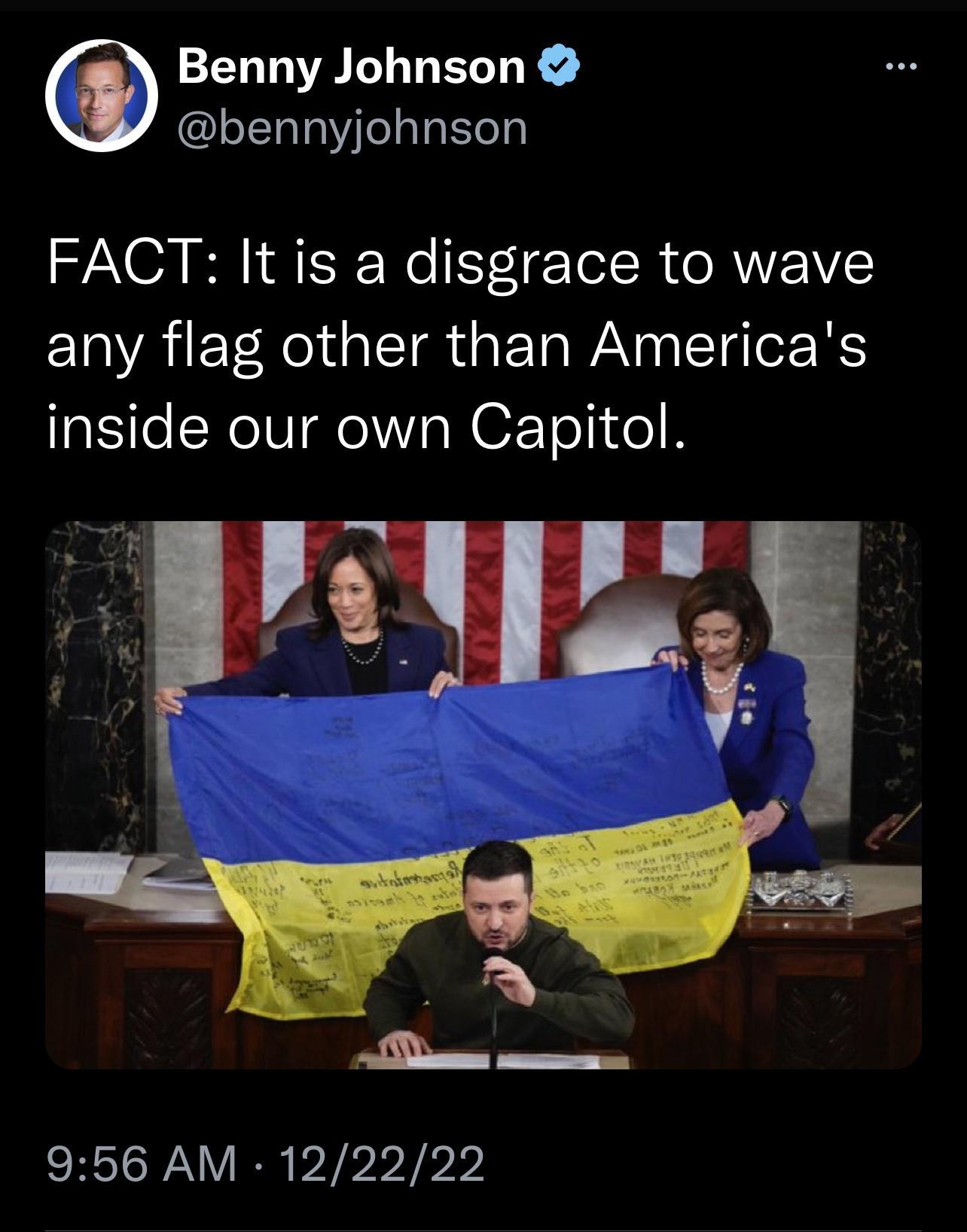 ENLWELL G ELLE bennyjohnson FACT It is a disgrace to wave any flag other than Americas aFeNeIV oI WIa N OF ToliLe R 956 AM 122222