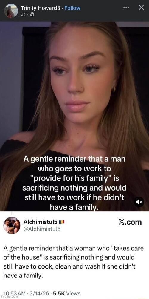 A gentle reminder that a man who goes to work to 