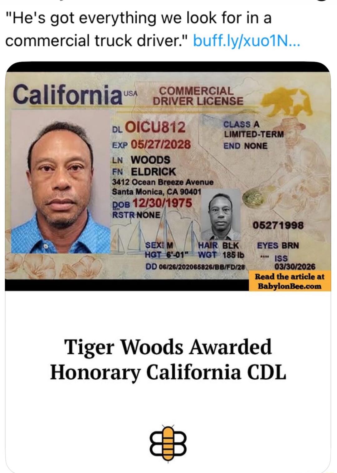 He's got everything we look for in a commercial truck driver.