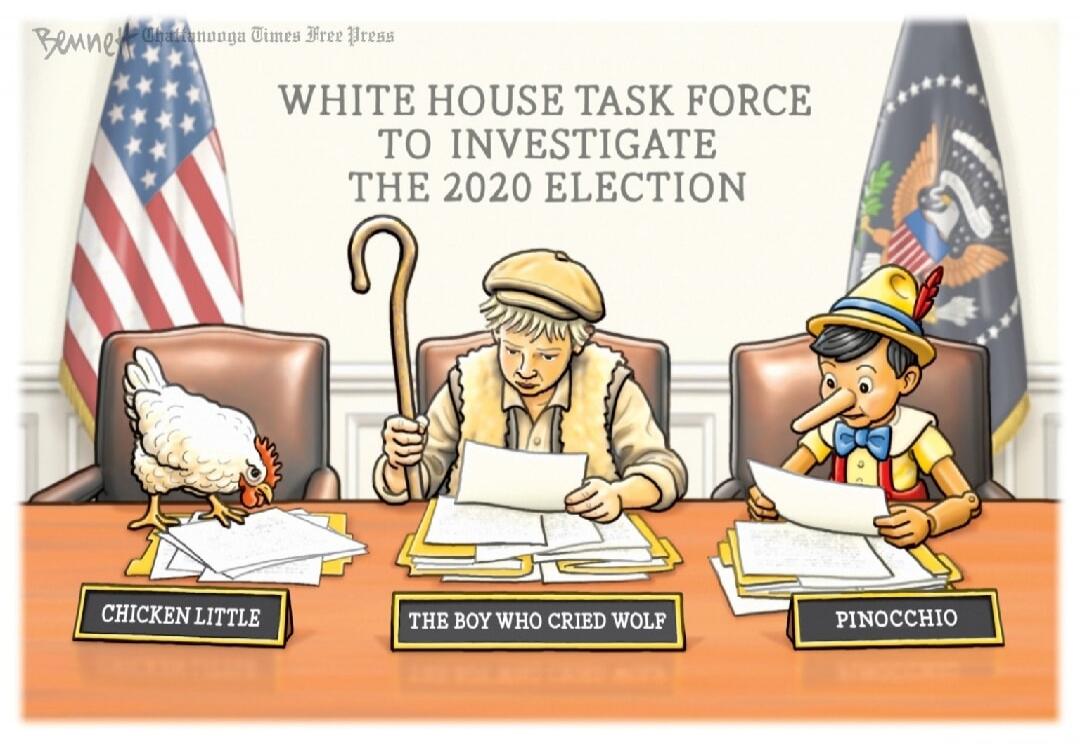 WHITE HOUSE TASK FORCE TO INVESTIGATE THE 2020 ELECTION. CHICKEN LITTLE. THE BOY WHO CRIED WOLF. PINOCCHIO.