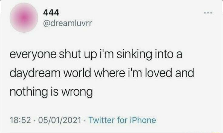 444 dreamluvrr everyone shut up im sinking into a daydream world where im loved and nothing is wrong 1852 05012021 Twitter for iPhone