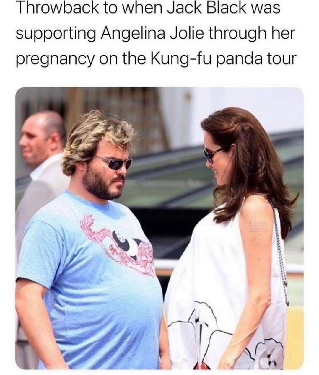 Throwback to when Jack Black was supporting Angelina Jolie through her pregnancy on the Kung-fu panda tour