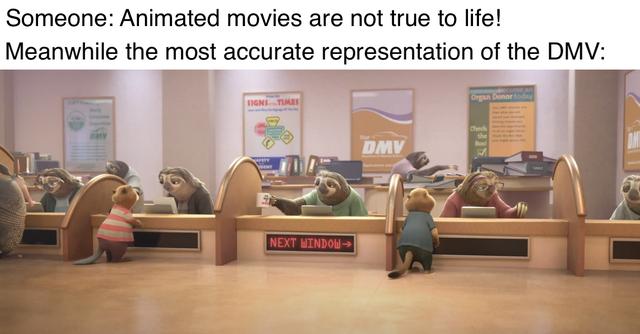 Someone Animated movies are not true to life Meanwhile the most accurate representation of the DMV 4 d