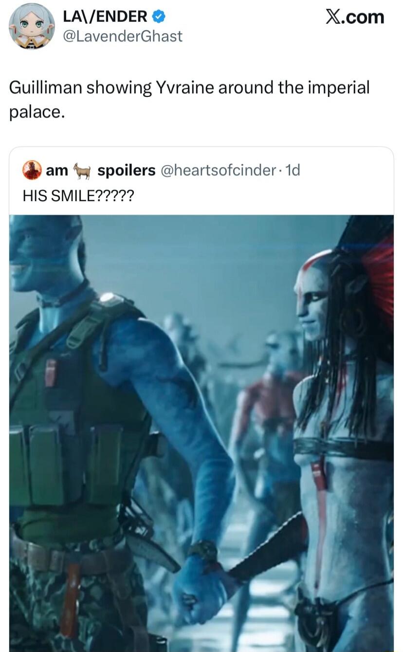 LA\ENDER @LavenderGhast Guilliman showing Yvraine around the imperial palace. am spoilers @heartsofcinder · 1d HIS SMILE?????