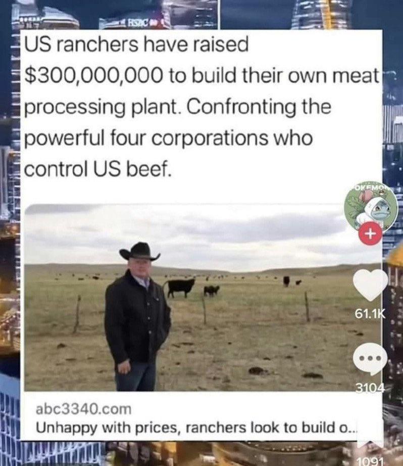 US ranchers have raised 300000000 to build their own meat processing plant Confronting the powerful four corporations who control US beef abc3340com M Unhappy with prices ranchers look to buiild o