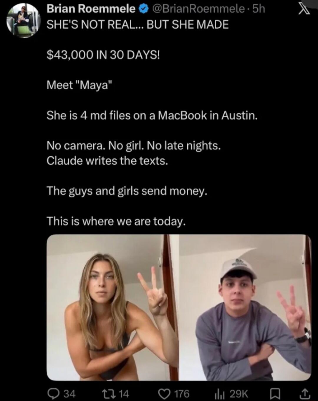 Brian Roemmele @BrianRoemmele 5h SHE'S NOT REAL... BUT SHE MADE $43,000 IN 30 DAYS! Meet 