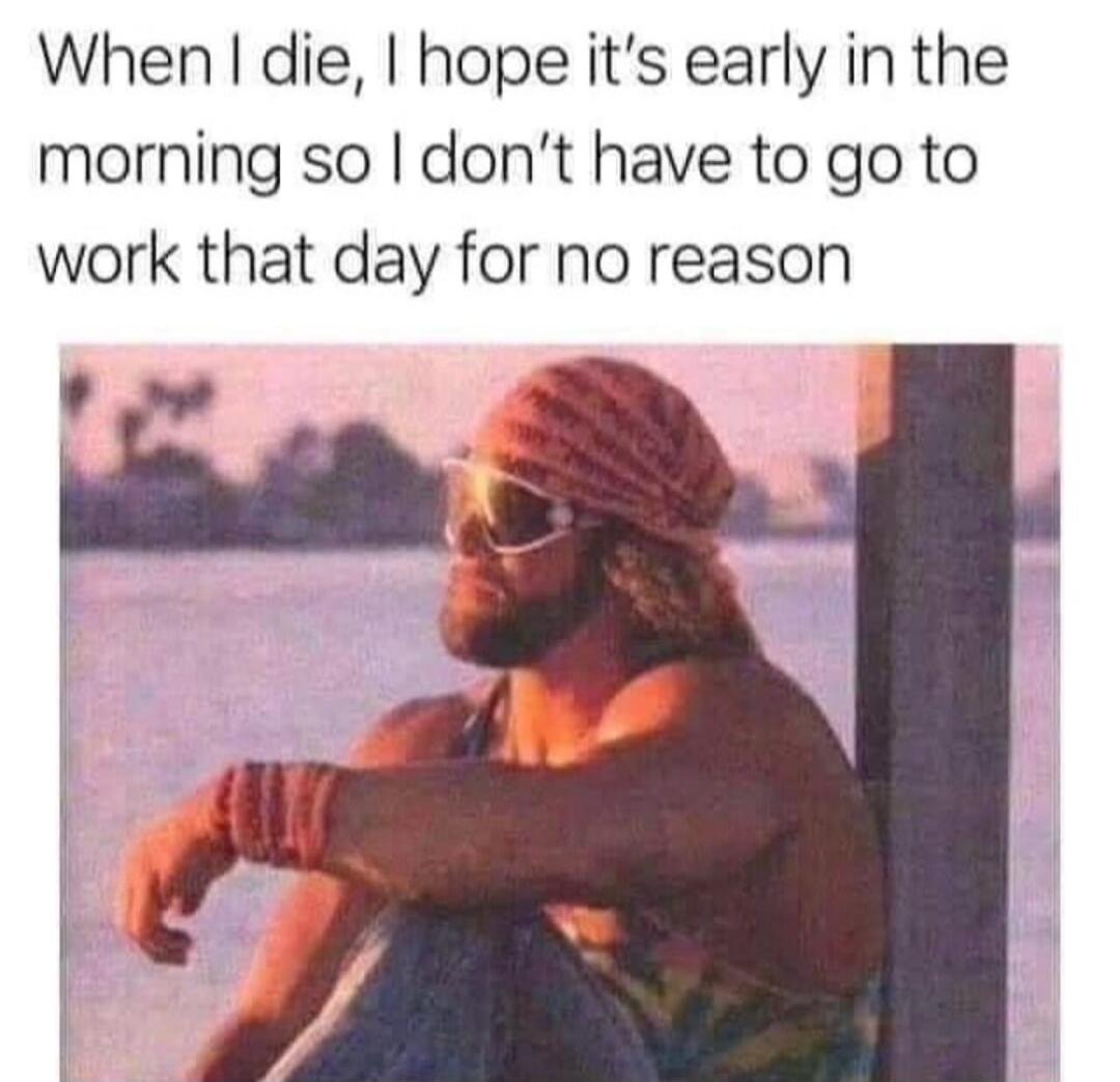 When I die, I hope it's early in the morning so I don't have to go to work that day for no reason