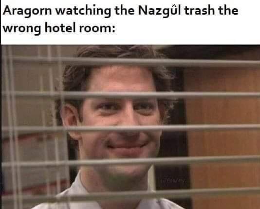 Aragorn watching the Nazgil trash the wrong hotel room