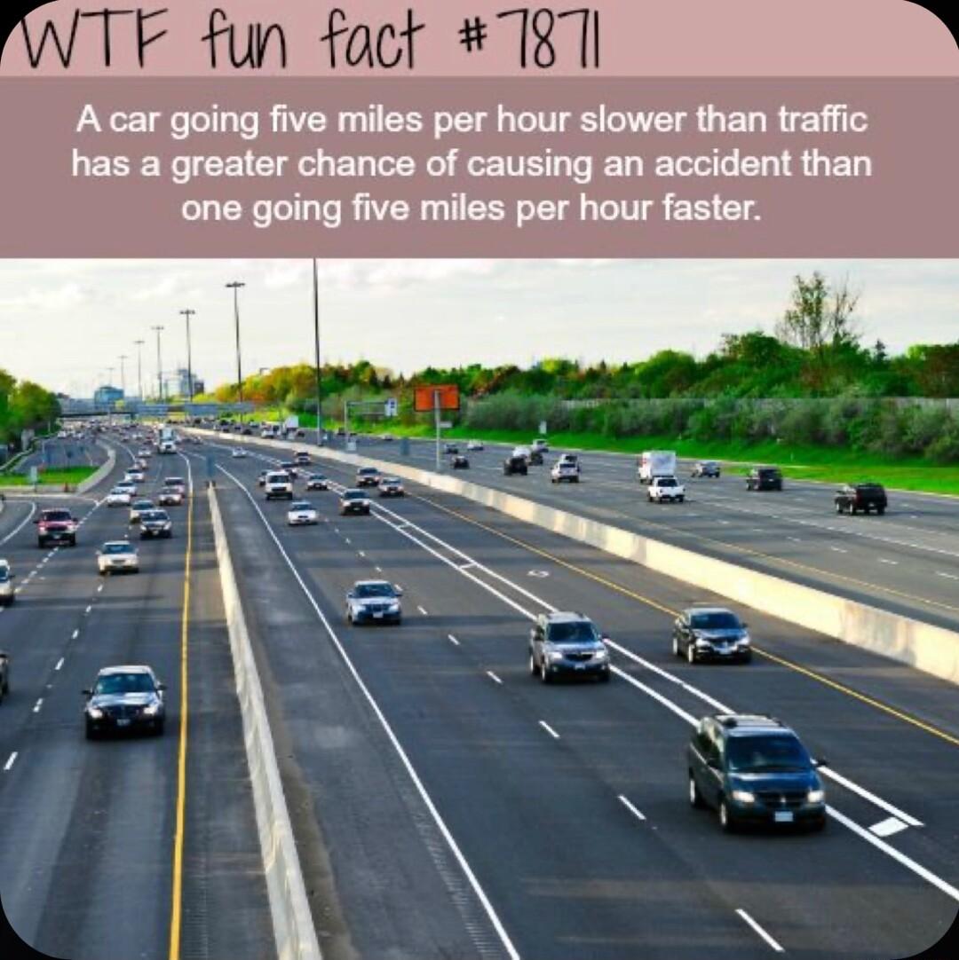 fun fact 7181l A car going five miles per hour slower than traffic LECER IR BN ETE G R e L B SO ED one going five miles per hour faster