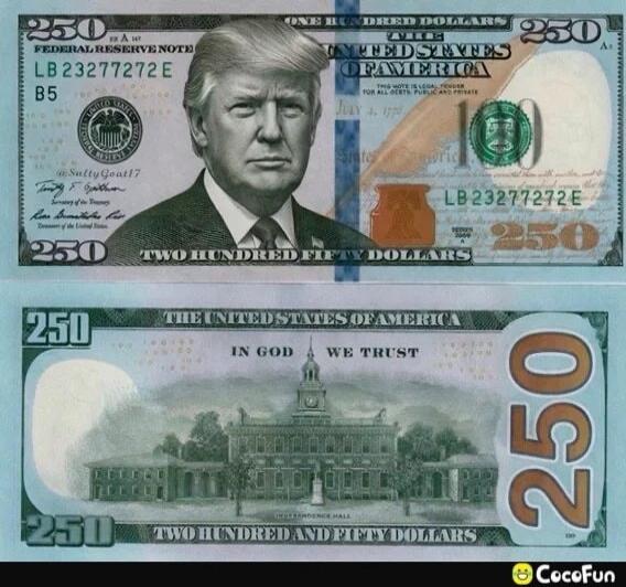 250 FEDERAL RESERVE NOTE LB 23277272 E B5 @SaltyGoat17 THE UNITED STATES OF AMERICA THIS NOTE IS LEGAL TENDER FOR ALL DEBTS, PUBLIC AND PRIVATE July 4, 1776 TWO HUNDRED FIFTY DOLLARS IN GOD WE TRUST INDEPENDENCE HALL CocoFun